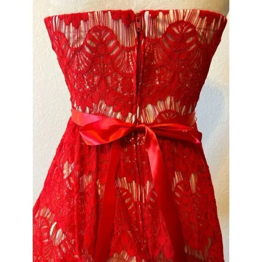 Juniors Red Lace Strapless Mini Dress‎ Lined Tulle  Size 9/10 Homecoming Party